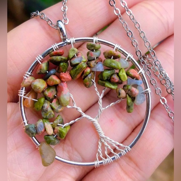 New Crystal Gem Tree Of Life Water-Drop Necklace Chakra Reiki Healing Amulet - Picture 2 of 5